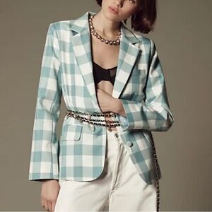NEW Maeve Anthropologie Gingham Blazer Moss Large